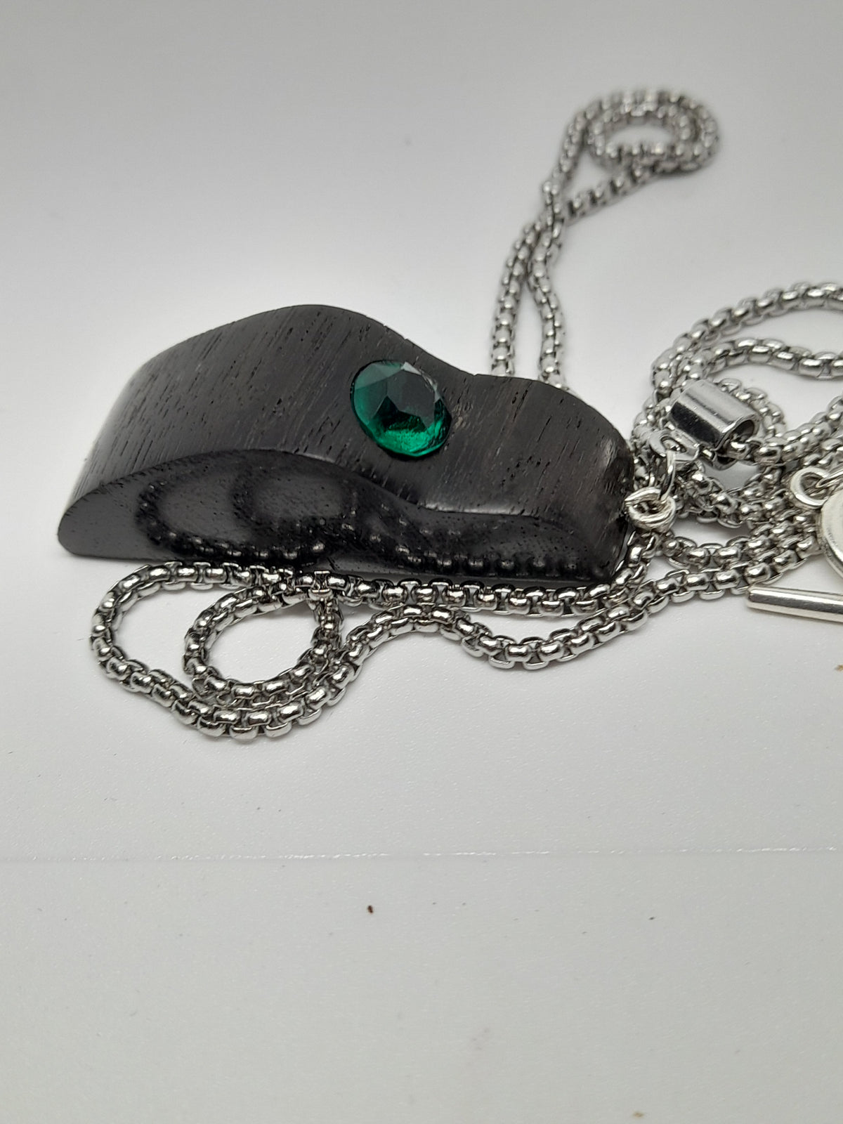 Ancient Bog Oak Pendant with Green Gem | Handcrafted Celtic Necklace by Celt Craft
