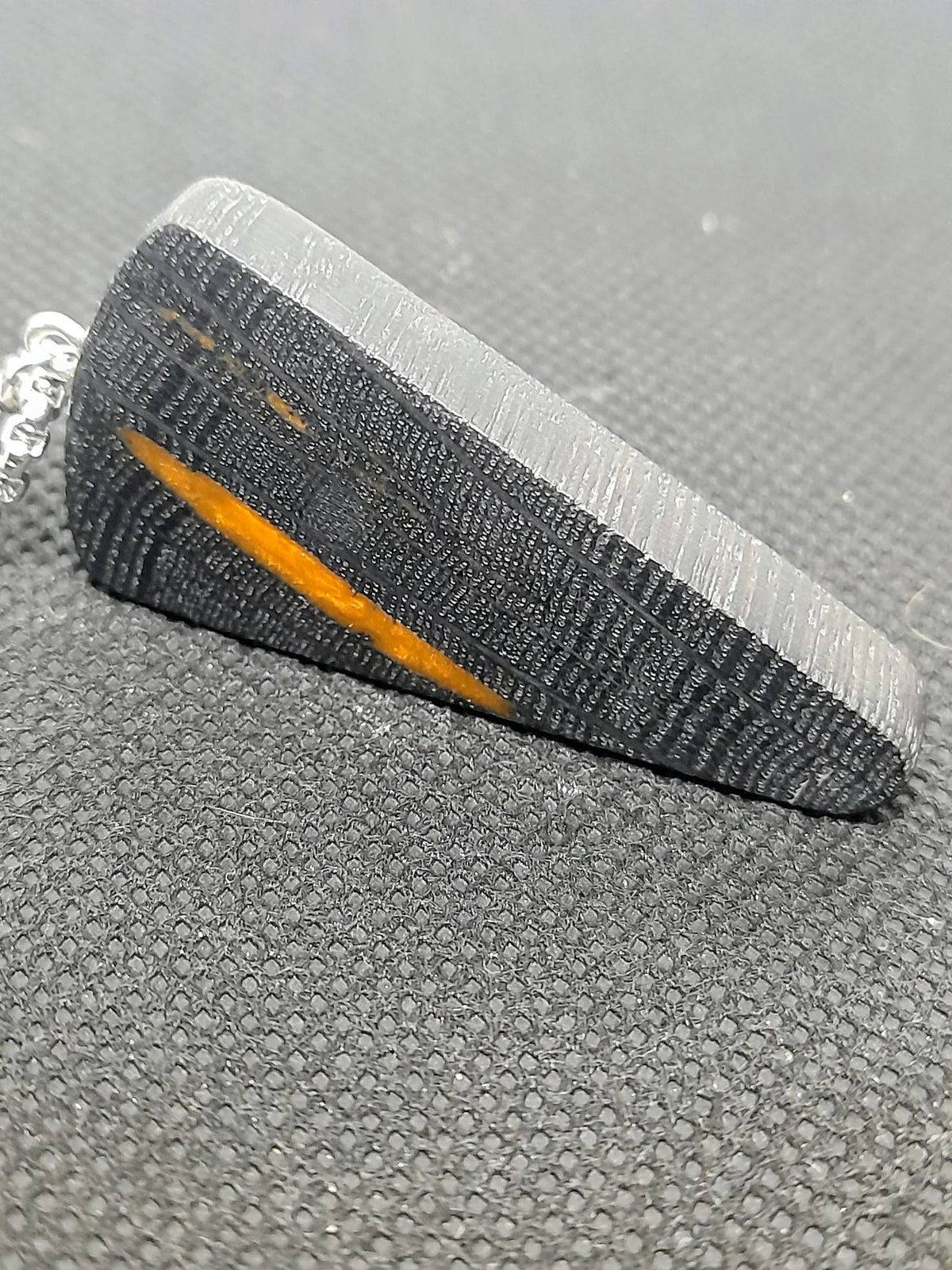 Handmade Irish Bog Oak Pendant – Orange Resin Inlay | Clear Edge | Silver Chain