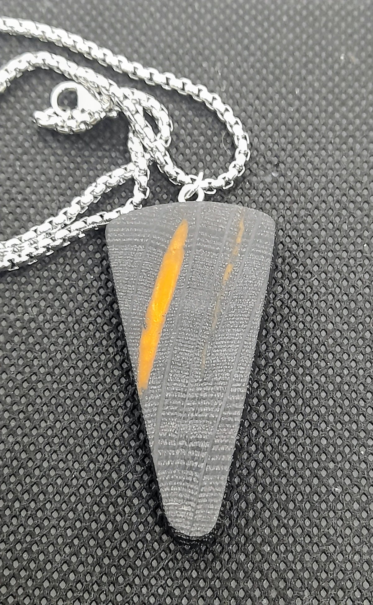 Handmade Irish Bog Oak Pendant – Orange Resin Inlay | Clear Edge | Silver Chain