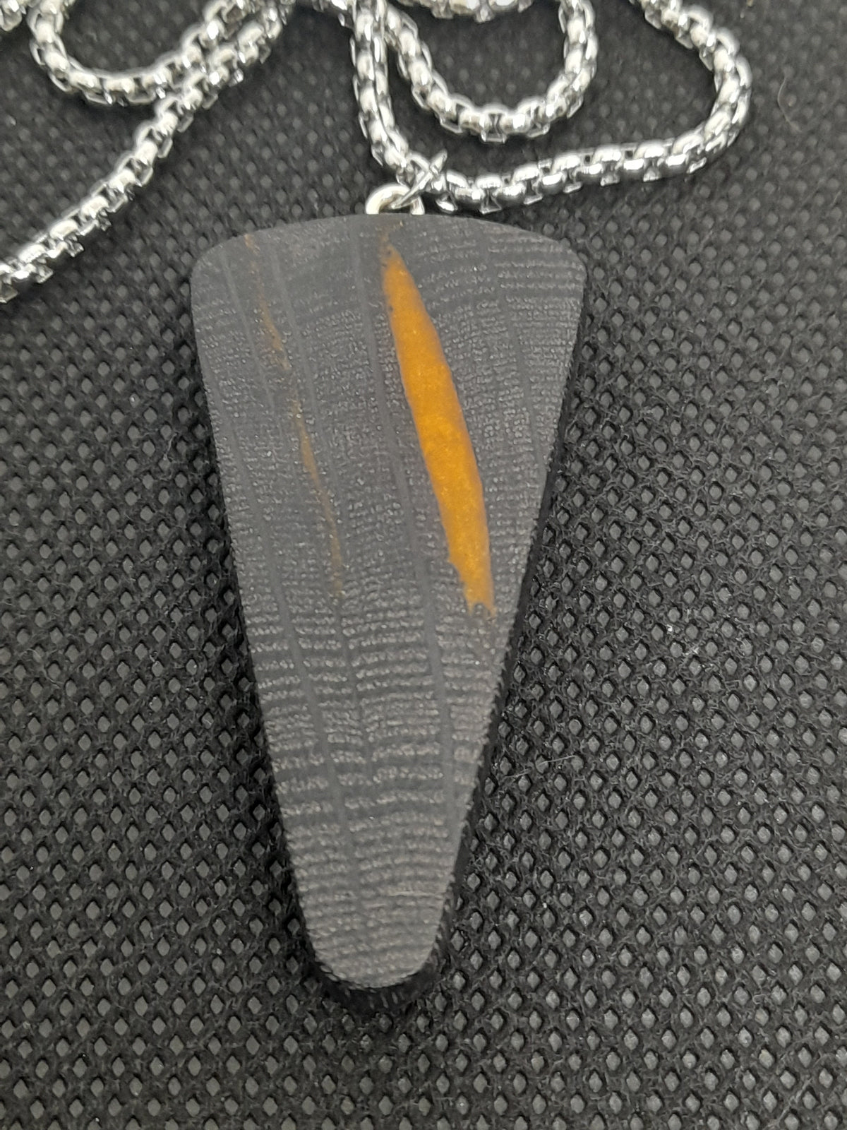 Handmade Irish Bog Oak Pendant – Orange Resin Inlay | Clear Edge | Silver Chain