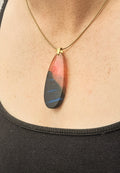 Ancient Irish Bog Oak & Pink Resin Elongated Pendant | Blue-Streaked Wood Necklace