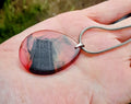 Ancient Irish Bog Oak & Pink-Orange Resin Teardrop Pendant | Handmade Celtic Necklace
