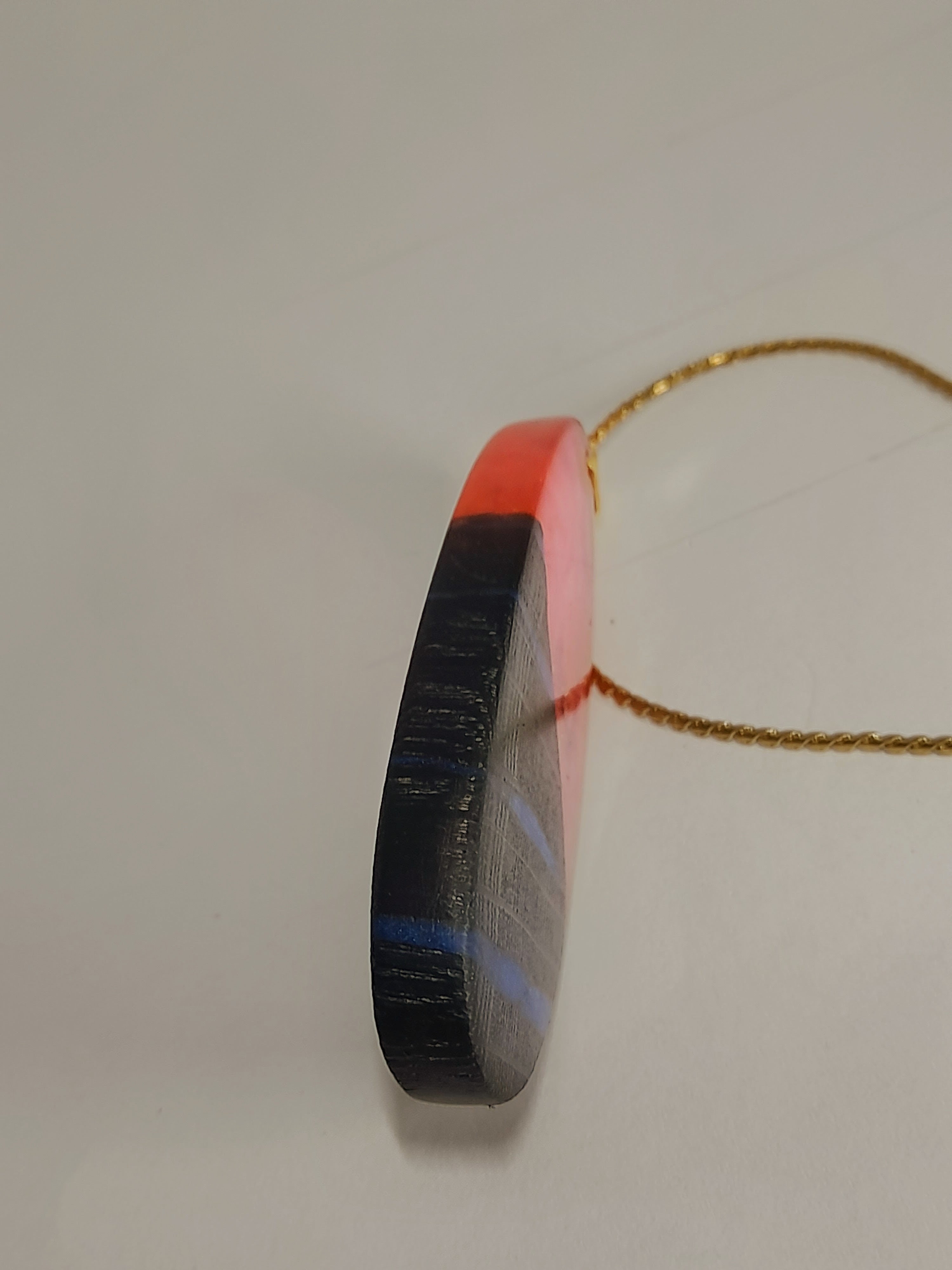 Ancient Irish Bog Oak & Pink Resin Elongated Pendant | Blue-Streaked Wood Necklace