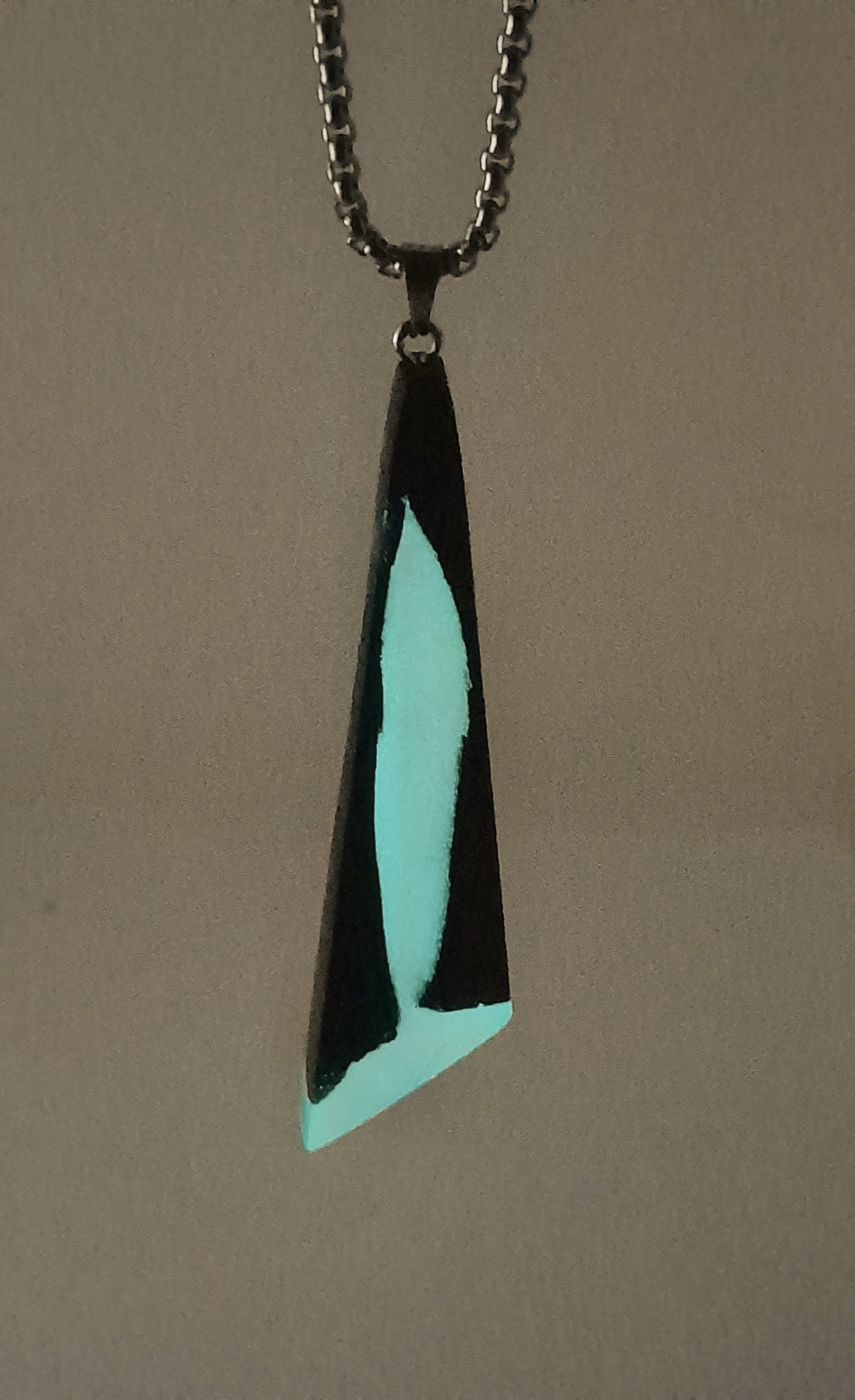 Ancient Irish Bog Oak & Glow-in-the-Dark Resin Pendant | Geometric Statement Necklace