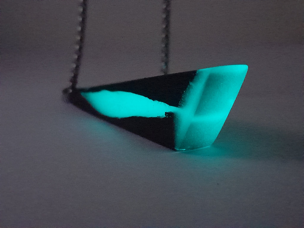 Ancient Irish Bog Oak & Glow-in-the-Dark Resin Pendant | Geometric Statement Necklace