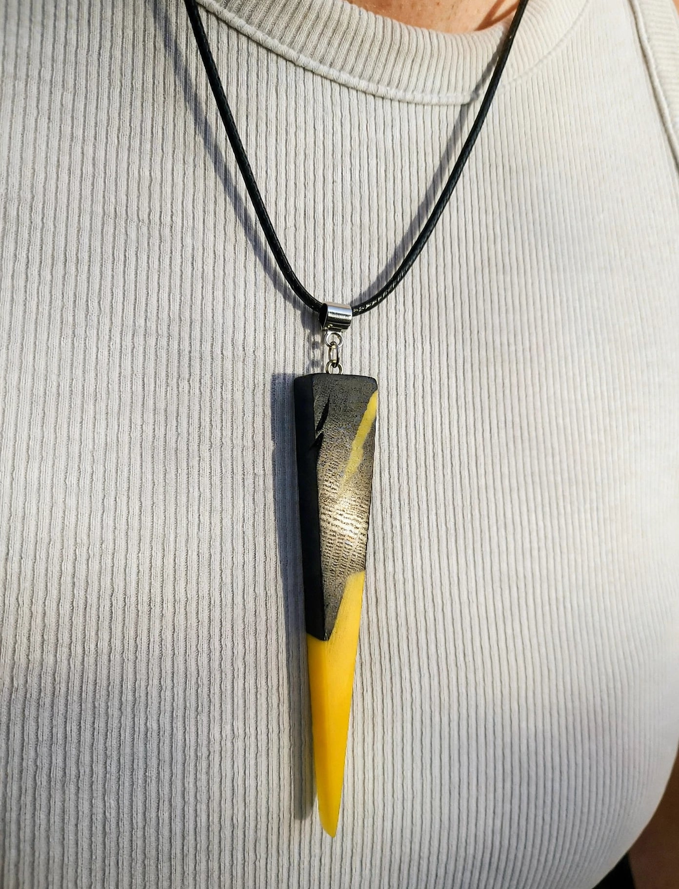 Lightning Strike Pendant – Bog Oak & Yellow Resin