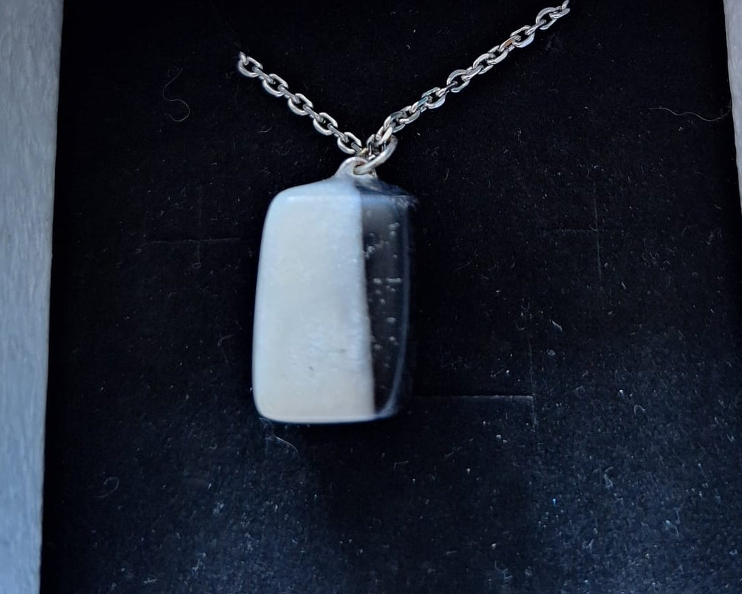 White Resin & Bog Oak Square Pendant Necklace | Handcrafted Celtic Jewellery